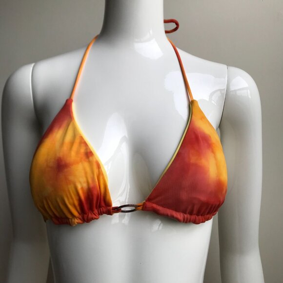 Billabong BLUE CRUSH era Vintage bikini tie dye reversible orange solid yellow - Picture 12 of 12